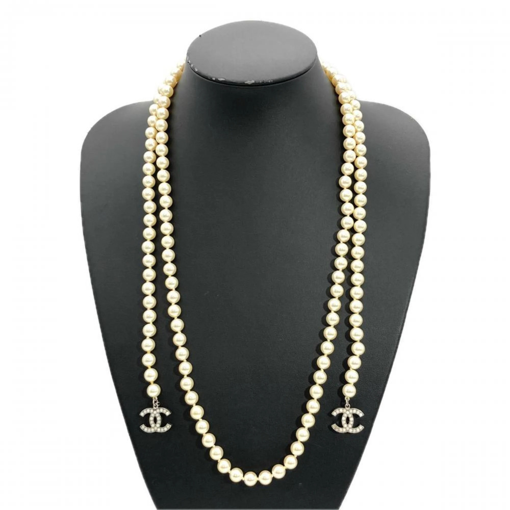 Chanel Pearl Lariat Necklace, Faux Pearl, Metal, 10V, Women's